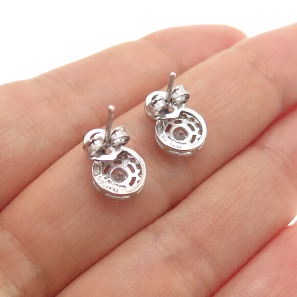 925 Sterling Silver Round-Cut C Z Snowman Stud Earrings - Picture 2 of 8
